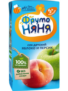 Сок ФрутоНяня яблочно персиковый с 5 месяцев 200г