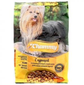Корм полнорационный сухой для собак мелких пород  "Chammy" с курицей 600 гр пакет 1/12 шт   ..18565