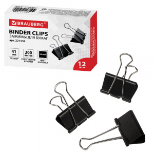 Зажимы для бумаг 41мм Стафф на 200л черные эконом 1 шт