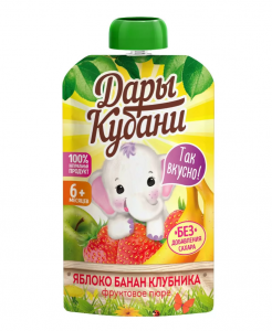 Пюре детское Дары Кубани яблоко, банан, клубника, 90 г.