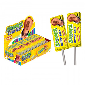 Жевательная конфета Зазуага с татуировкой на палочке со вкусом ананаса 11,2г