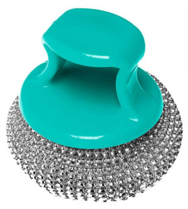 Мочалка металлическая "You'll Love", с держателем, цвет: бирюзовый, диаметр 8см