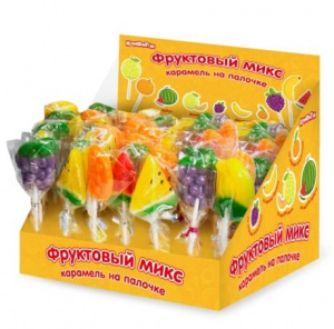 КОНФИТИ Фрукты карамель на палочке в форме фруктов микс 15г