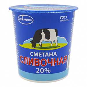 Сметана сливочная Экомилк 20% 300г