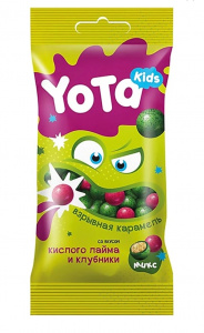 Драже Yota "Хрустящий шарик" взрывная карамель со вкусом "Кислый лайм и клубника" в цветной глазури,