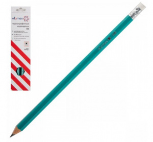 Карандаш деревянный шестигранный заточеный Аттомекс с ластиком, 1шт