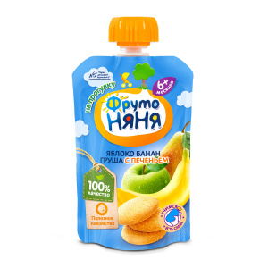 Пюре Фруто Няня (яблоко, банан и груша с печеньем ) 90г м/у