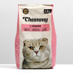 Корм Полнорационный сухой Chammy для кошек с говядиной, 1,9 кг