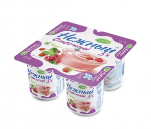 Йогурт сливочный Нежный с соком малина, земляника 5% 100г
