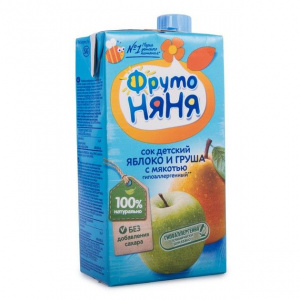 Сок ФрутоНяня яблоко и груша с мякотью 500г