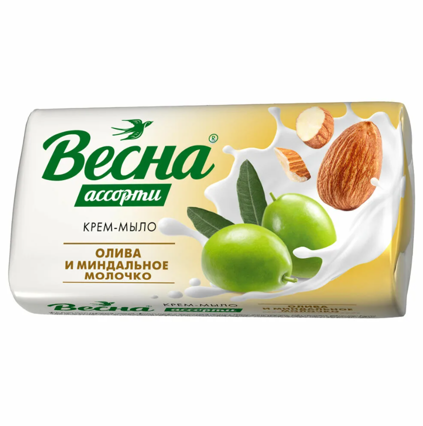 Мыло туалетное твердое "Весна" олива и миндальное молочко, 90г