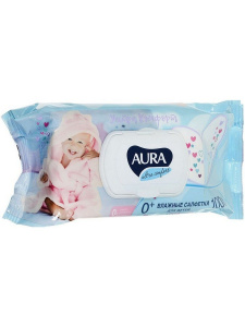 Влажные салфетки АУРА Baby для детей с крышкой 100шт.