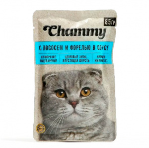 Корм консервированный для кошек Chammy с лососем и форелью в соусе, 85 г
