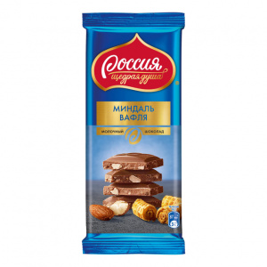 Шоколад молочный Миндаль, вафли Россия Щедрая душа 82г