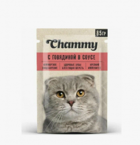 Корм для кошек Chammy с говядиной в соусе, 85г