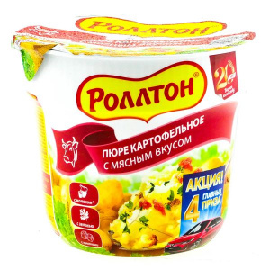 Пюре картофельное б/п с мясным вкусом Роллтон стакан 40г