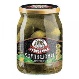 Огурцы Корнишоны маринованные хрустящие Скатерть-Самобранка 350г