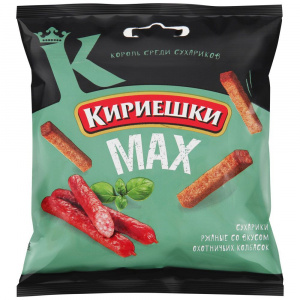 Сухарики соленые "max" со вкусом охотничьих колбасок Кириешки, 40 гр.