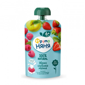 Пюре Фруто Няня (яблоко, клубника, малина) 90 г м/у