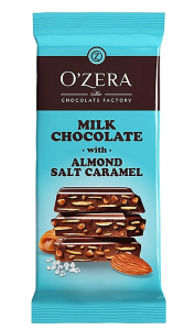 Шоколад молочный O'Zera Milk & Almonds с миндалем и соленой карамелью, 90г