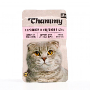 Корм консервированный для кошек Chammy с кроликом и индейкой в соусе, 85 г