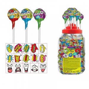 Карамель на палочке ПОЛНЫЙ КИСЛЕЦ с жев резинкой красящая язык 18г