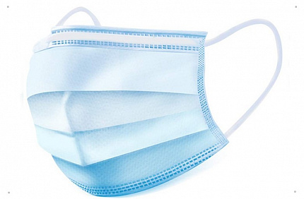 Маска защитная на резинках голубая 1шт